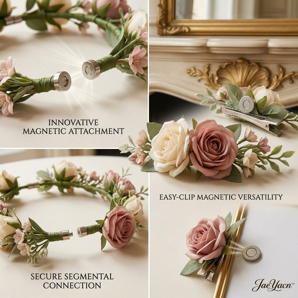 JaeYacn™ Magnetic Floral Garland and Wreath Set - Reconfigurable Dusty Rose & Cream Artificial Rose Decor, Tool-Free Magnetic Flower Clips for Vase, Photo Frame, Wedding Centerpiece, and French Country Home Decor