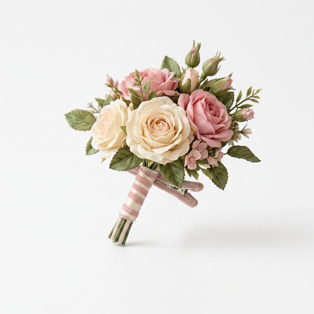 JaeYacn™ Elysee Gardens Posy-Cluster, Premium Silk Rose Boutonniere with Velvet-Covered Magnet & Precision Clip, Versatile Artificial Floral Decor Accent for Napkin Rings, Picture Frames, Mantel, and Gifts